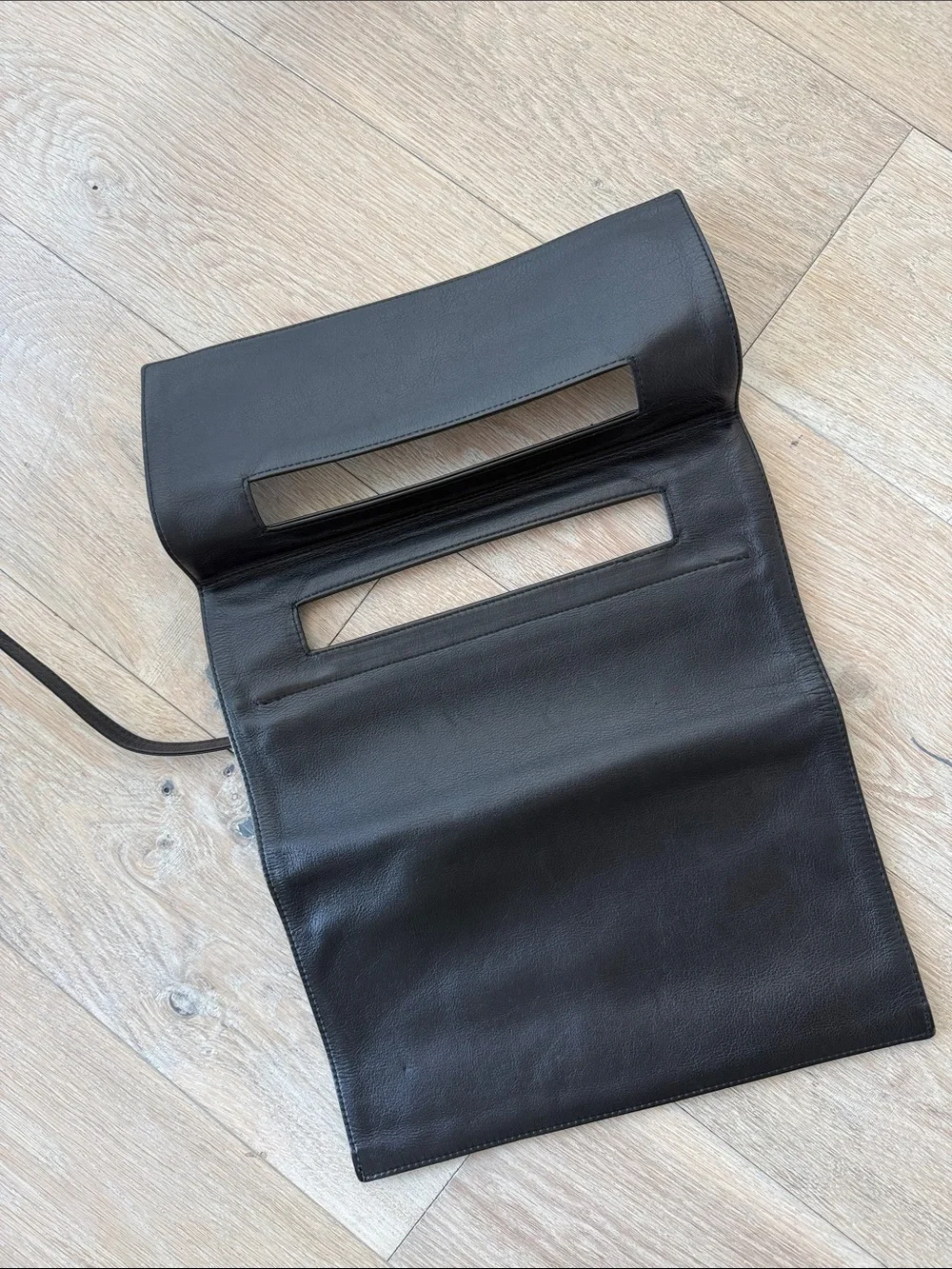 Black Leather Handheld Briefcase Clutch by LANCEL
